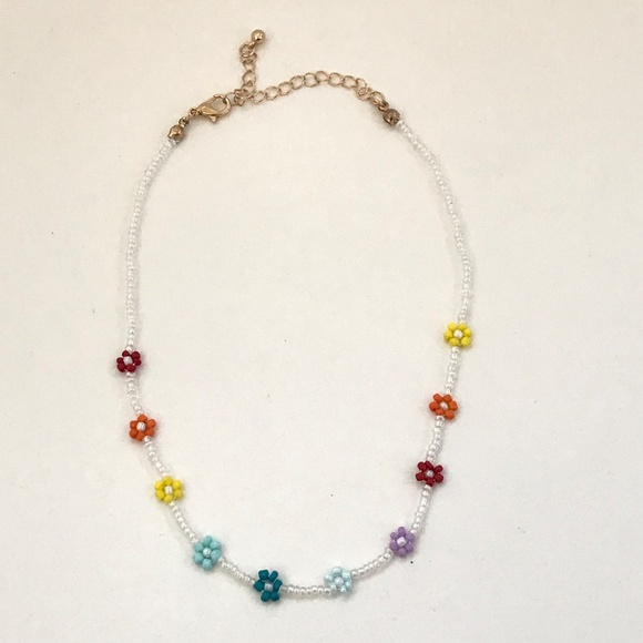 URBAN OUTFITTERS Flower Beaded Necklace Dainty Choker Multicolored NWT - Picture 8 of 15